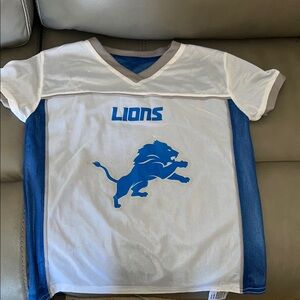 Kids Blue and White reversible Detroit Lions flag football jersey